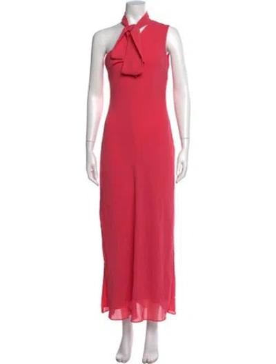 Pre-owned Ronny Kobo Tie Neck Long Dress In Red