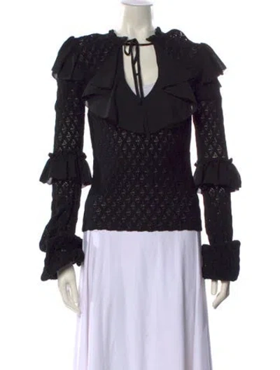 Pre-owned Ronny Kobo Tie Neck Long Sleeve Blouse In Black