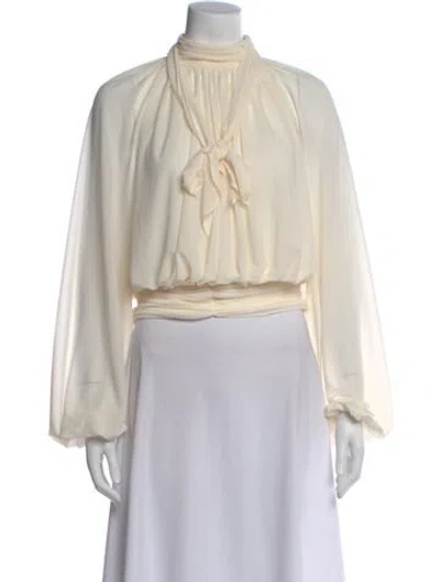 Pre-owned Ronny Kobo Tie Neck Long Sleeve Blouse W/ Tags In Neutral
