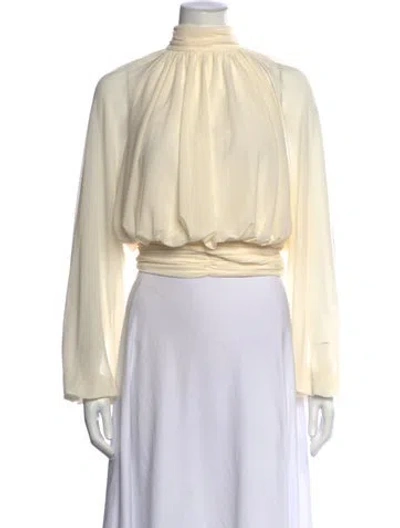 Pre-owned Ronny Kobo Tie Neck Long Sleeve Blouse W/ Tags In Neutrals