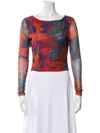 Pre-owned Ronny Kobo Tie-dye Print Bateau Neckline Top In Orange