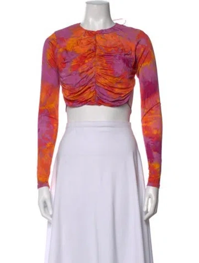 Pre-owned Ronny Kobo Tie-dye Print Crew Neck Crop Top In Pink