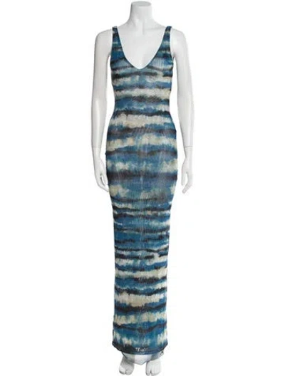 Pre-owned Ronny Kobo Tie-dye Print Long Dress In Blue