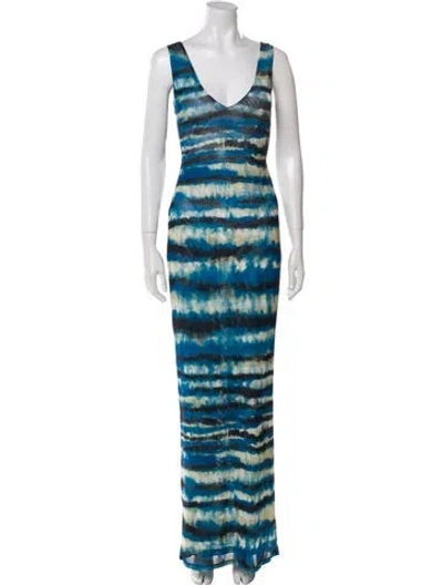 Pre-owned Ronny Kobo Tie-dye Print Long Dress In Blue