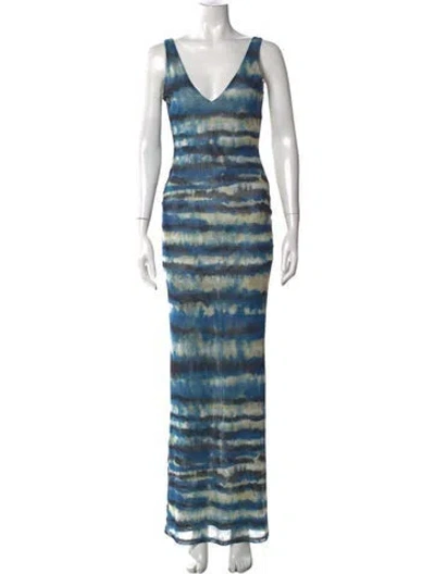 Pre-owned Ronny Kobo Tie-dye Print Long Dress In Blue