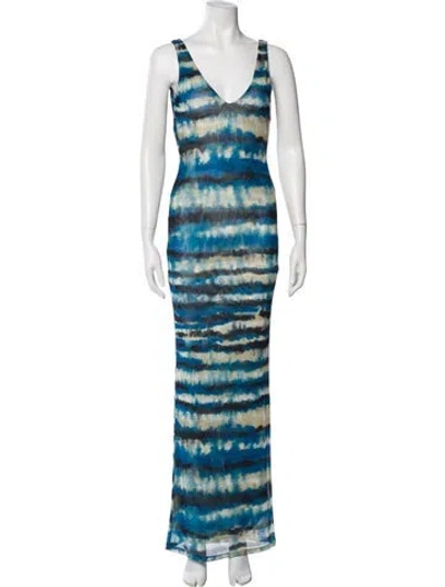 Pre-owned Ronny Kobo Tie-dye Print Long Dress W/ Tags In Blue