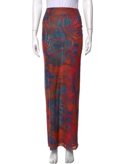 Pre-owned Ronny Kobo Tie-dye Print Long Skirt In Red
