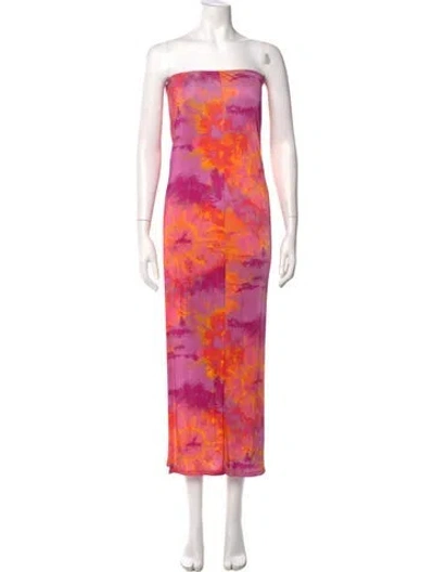 Pre-owned Ronny Kobo Tie-dye Print Midi Length Dress In Pink