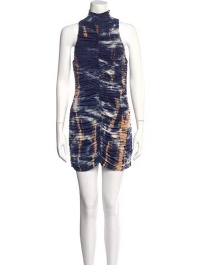 Pre-owned Ronny Kobo Tie-dye Print Mini Dress W/ Tags In Blue