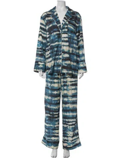 Pre-owned Ronny Kobo Tie-dye Print Pant Set In Blue