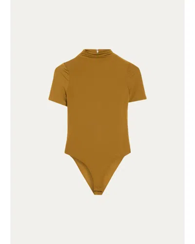 Ronny Kobo Tommy Mock-neck Jersey Bodysuit In Gold