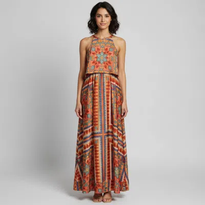 Pre-owned Ronny Kobo Torn By  Orange Floral Paisley Print Synthetic Maxi Dress S