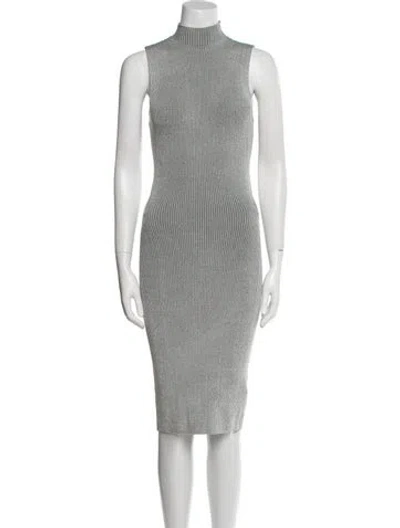 Pre-owned Ronny Kobo Turtleneck Knee-length Dress In Silver