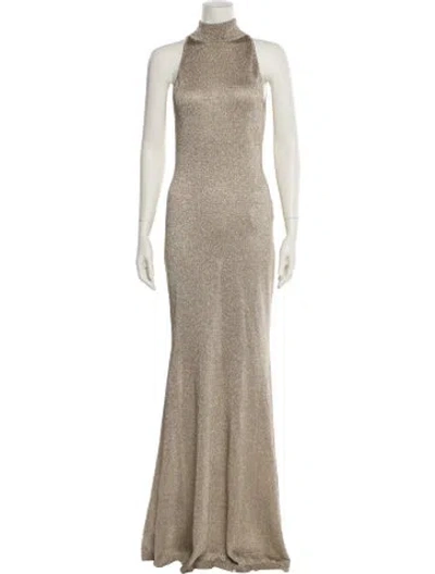 Pre-owned Ronny Kobo Turtleneck Long Dress In Gold