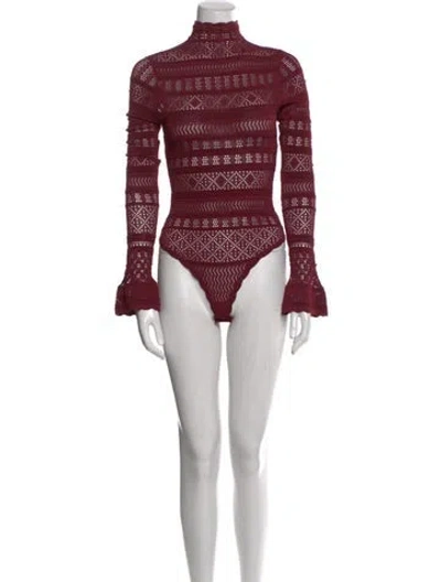 Pre-owned Ronny Kobo Turtleneck Long Sleeve Bodysuit In Burgundy