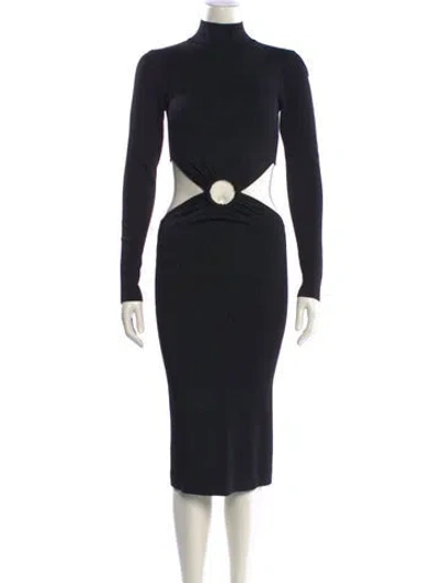 Pre-owned Ronny Kobo Turtleneck Midi Length Dress In Black