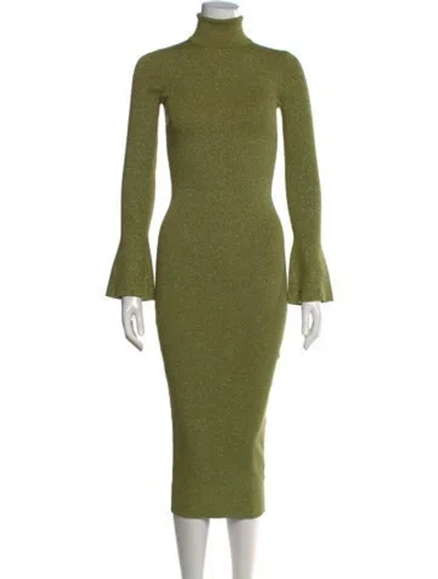 Pre-owned Ronny Kobo Turtleneck Midi Length Dress In Green/metallic