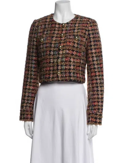 Pre-owned Ronny Kobo Tweed Pattern Jacket In Brown