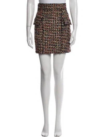 Pre-owned Ronny Kobo Tweed Pattern Mini Skirt In White