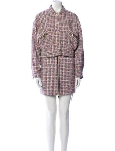 Pre-owned Ronny Kobo Tweed Pattern Sequin Embellishments Skirt Suit W/ Tags In Neutral