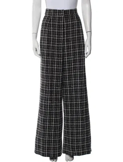 Pre-owned Ronny Kobo Tweed Pattern Wide Leg Pants In Black