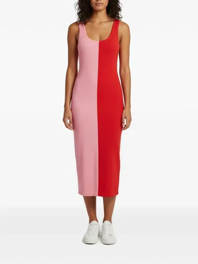 Pre-owned Ronny Kobo Two-tone Sleeveless Midi Dress In Red