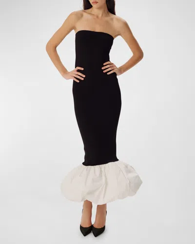 Ronny Kobo Uttara Strapless Compact Knit Two-tone Gown In Black White