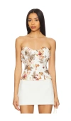 Ronny Kobo Vittoria Corset Top In Muted Floral In Pink,brown