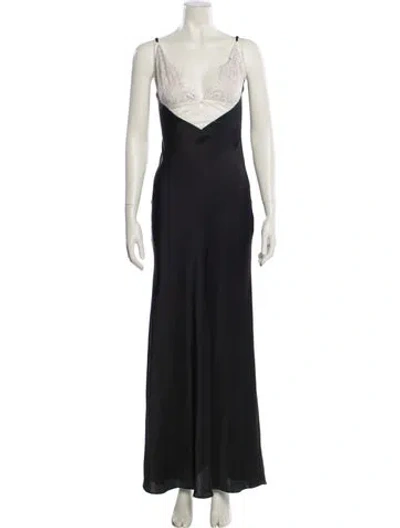 Pre-owned Ronny Kobo V-neck Long Dress In Black
