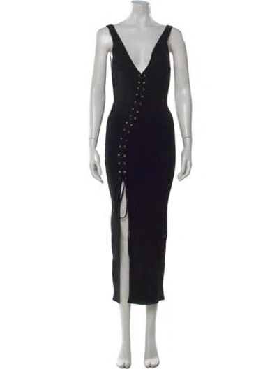 Pre-owned Ronny Kobo V-neck Long Dress In Black