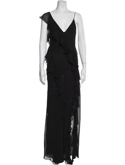 Pre-owned Ronny Kobo V-neck Long Dress In Black