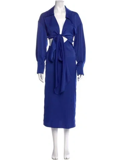 Pre-owned Ronny Kobo V-neck Long Dress In Blue