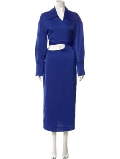 Pre-owned Ronny Kobo V-neck Long Dress In Blue