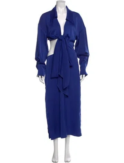 Pre-owned Ronny Kobo V-neck Long Dress In Blue