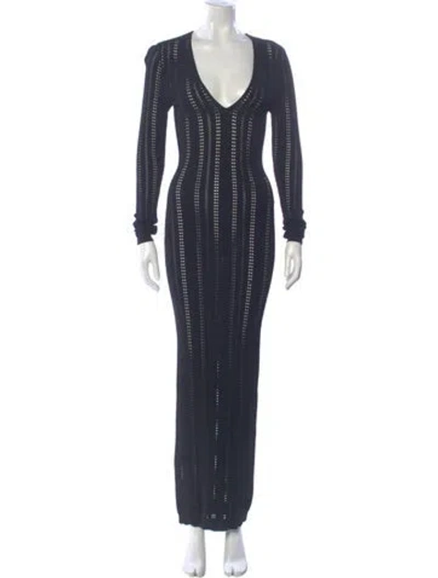 Pre-owned Ronny Kobo V-neck Long Dress In Blue
