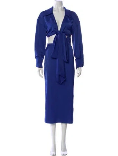 Pre-owned Ronny Kobo V-neck Long Dress In Blue