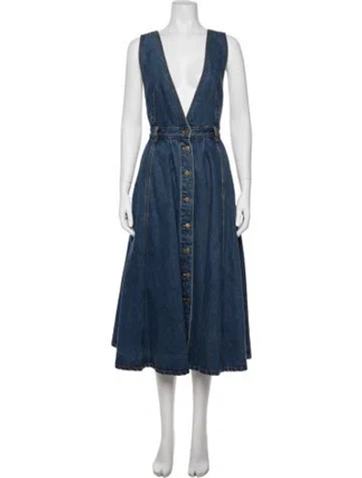 Pre-owned Ronny Kobo V-neck Long Dress In Blue