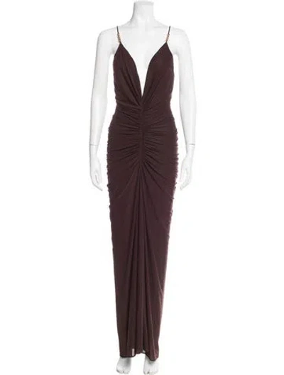 Pre-owned Ronny Kobo V-neck Long Dress In Brown