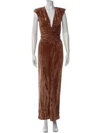 Pre-owned Ronny Kobo V-neck Long Dress In Brown