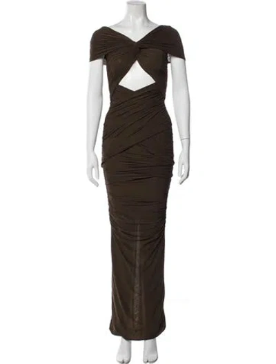 Pre-owned Ronny Kobo V-neck Long Dress In Brown