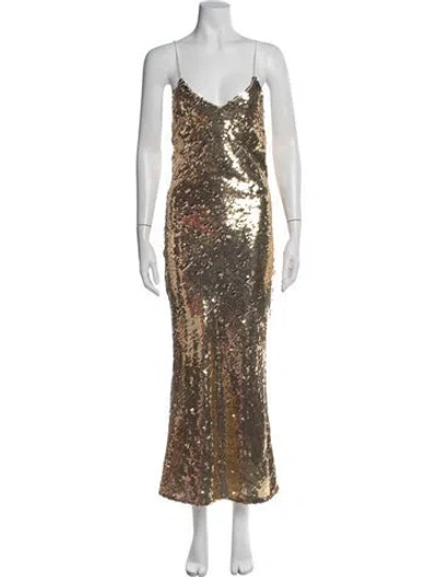 Pre-owned Ronny Kobo V-neck Long Dress In Gold