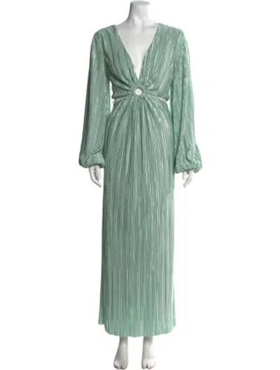 Pre-owned Ronny Kobo V-neck Long Dress In Green