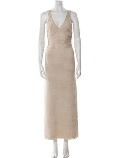 Pre-owned Ronny Kobo V-neck Long Dress In Neutral