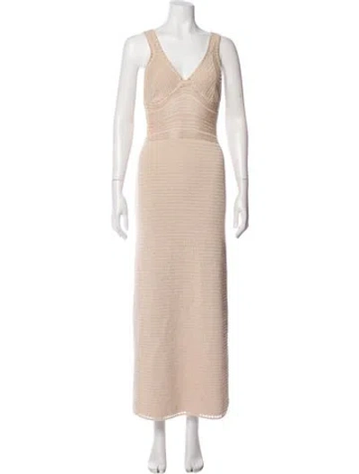 Pre-owned Ronny Kobo V-neck Long Dress In Neutral