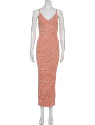 Pre-owned Ronny Kobo V-neck Long Dress In Orange