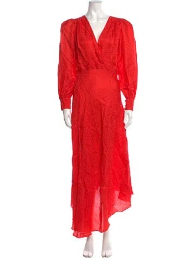 Pre-owned Ronny Kobo V-neck Long Dress In Red