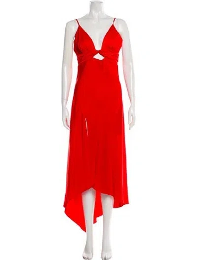 Pre-owned Ronny Kobo V-neck Long Dress In Red