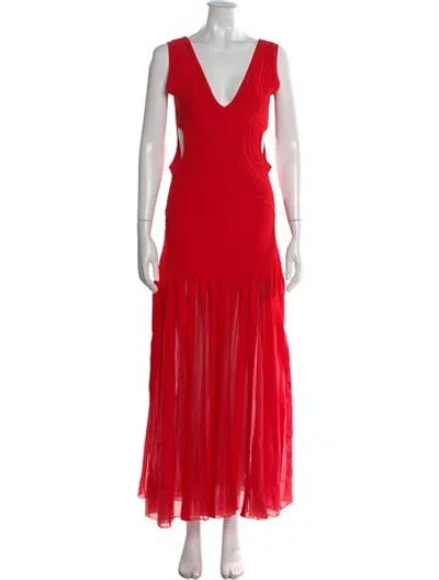 Pre-owned Ronny Kobo V-neck Long Dress In Red
