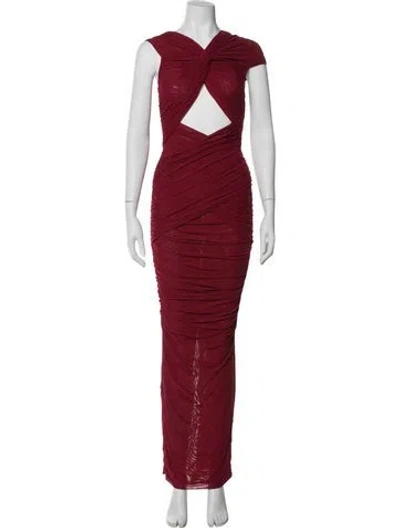 Pre-owned Ronny Kobo V-neck Long Dress In Red