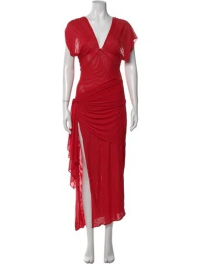 Pre-owned Ronny Kobo V-neck Long Dress In Red